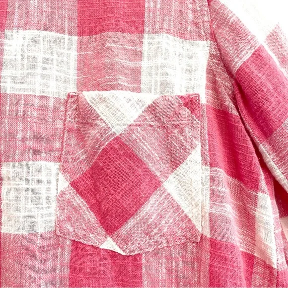 Anthro Cloth and Stone Cotton Linen Button-Back Gingham Blouse Pink White XL - Picture 5 of 6